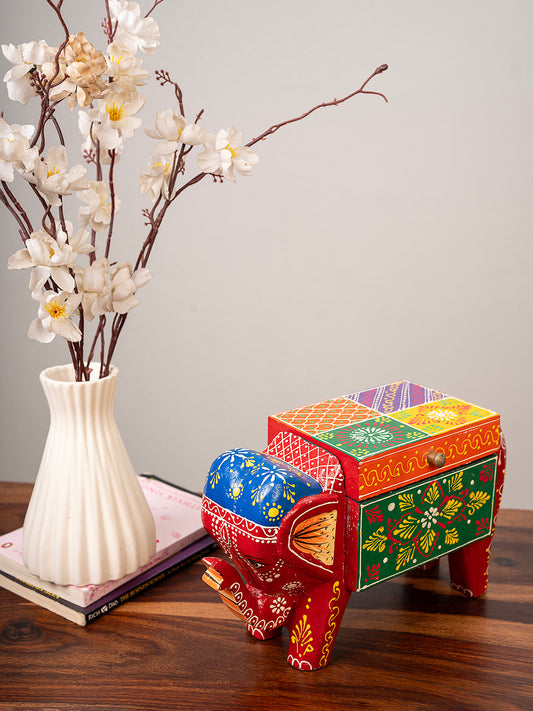 Handcrafted Wooden Elephant Storage Box – Rajasthani Art Decorative Organizer