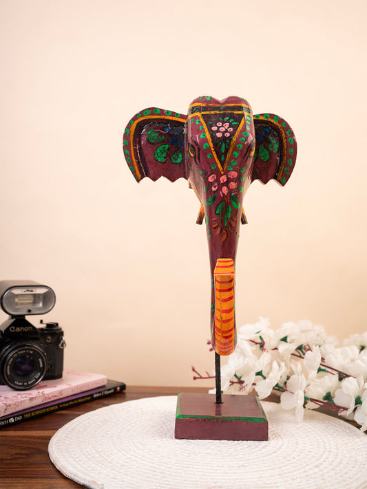 Wooden Hand Crafted and Hand Painted Elephant with Stand Table top Decor Yellow Lotus | Wooden Decor | Table top Decor | Home Decor