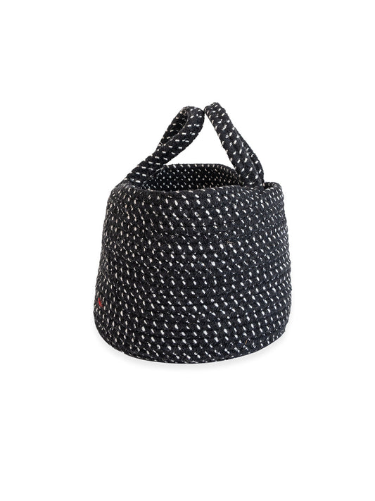 Multipurpose MEDIUM Basket to store SMALL items, Daily use small CARRY Bag, STORAGE Basket, ORGANIZER, Pooja BASKET (GREY-BLACK Melange)