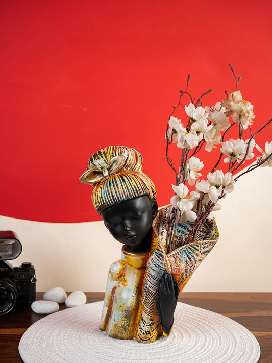 Premium Flower Pot vase Statue Poly-Resin showpiece Idol for Gifting, home decoration and Living Room Decor, Decorative Item Items Showpiece Idol Figurine