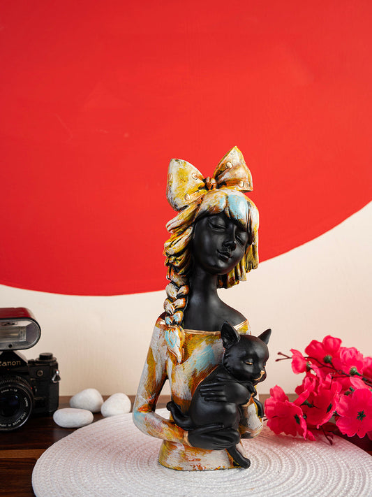 Beautiful Decorative Resin Doll with Cat Design Idol Figurine Sculpture (Doll with CAT)