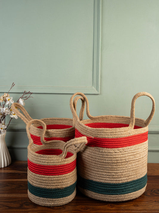 11 inch,8 inch,6 inch Jute Planter Pots/Storage Basket with Handle, Multi-Purpose Storage Bag use for Bathroom Living Room (SET-04)