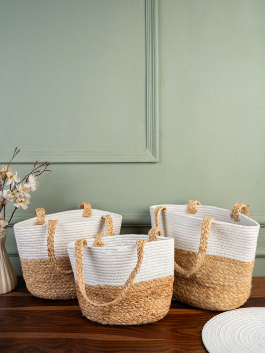 Jute Lunch Bag for Office | Picnic Basket | Tote Handbag for Lunch Box, water bottle - White