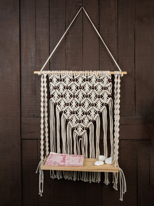 THE TOP KNOTT Macrame Wall Hanging Shelf Bohemian Decorative Wooden Handmade Macrame Wall Hanging