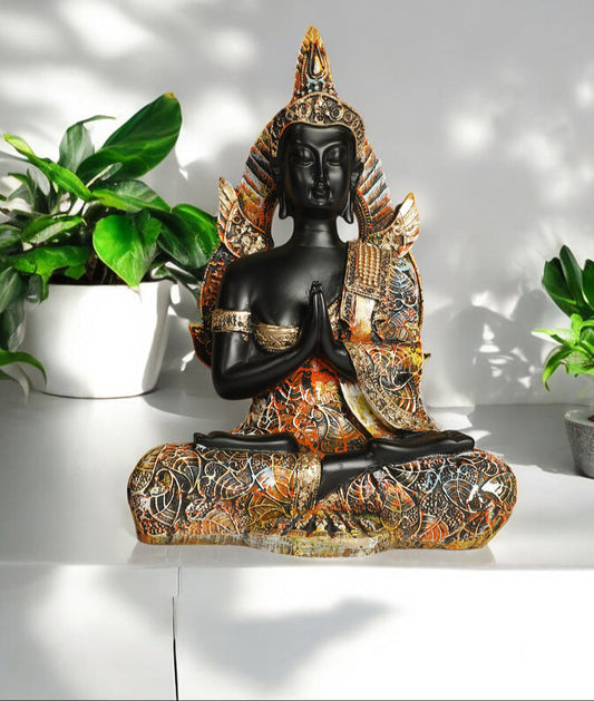 Buddha Statue showpiece Idol Home Decor Items for Living Room and Gifts | Polyresin Buddha Statue (Black with Multi Color)