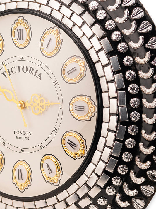 Victoria Royal Mirror-Accent Wall Clock with Roman Numerals – Plastic Frame