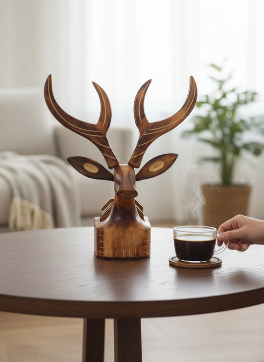 Handcrafted Wooden Deer Cutlery Holder – Rustic Artisan Table Organizer