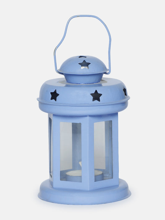 Hanging Lantern Candle Holder Lamps with Tealight Candle for Living Room Home Decoration 4 inches x 6 inches (Blue)