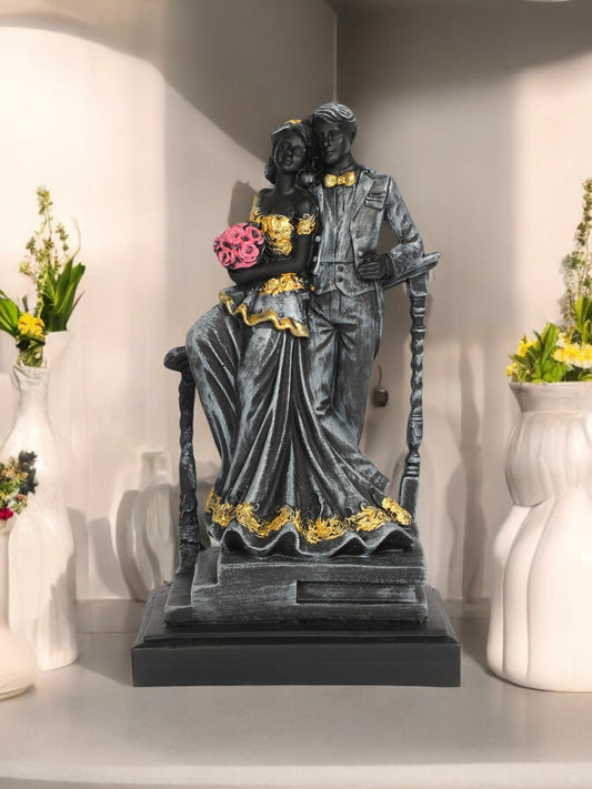 Handcrafted Love Couple Standing in Balcony Stairs with Flowers Showpiece Idol Figurine Murti for Valentine Day, Christmas Gift or Decorations