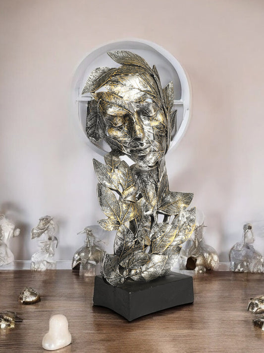 Silver Leaf Couple Faces Statue Showpiece Idol for Gifting & Home Table Decoration Vastu Lucky