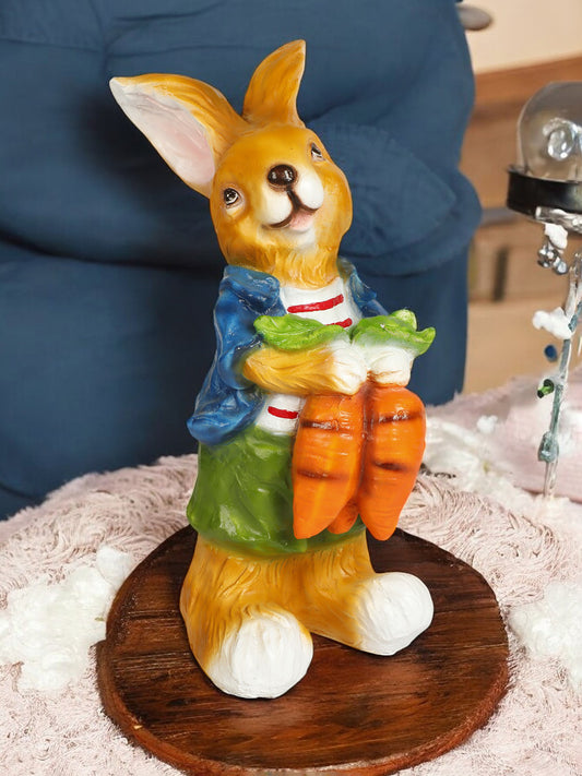 Adorable Resin Bunny Figurine with Carrots – Hand-Painted Garden & Home Decor Statue