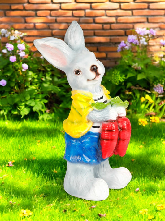 Hand-Painted Resin Bunny Figurine with Carrots – Charming Home & Garden Decor