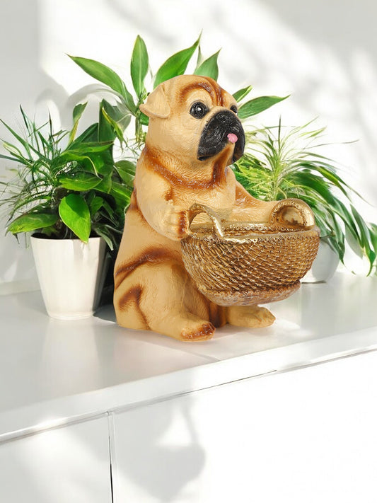 Cute puppy holding basket for gifts, home decor
