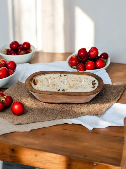 Rustic Wooden Dough Bowl Candle – Vanilla & Cinnamon