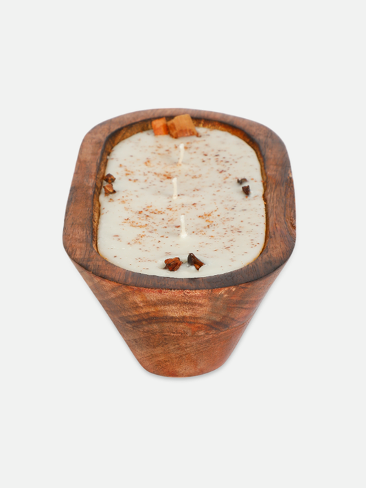 Rustic Wooden Dough Bowl Candle – Vanilla & Cinnamon