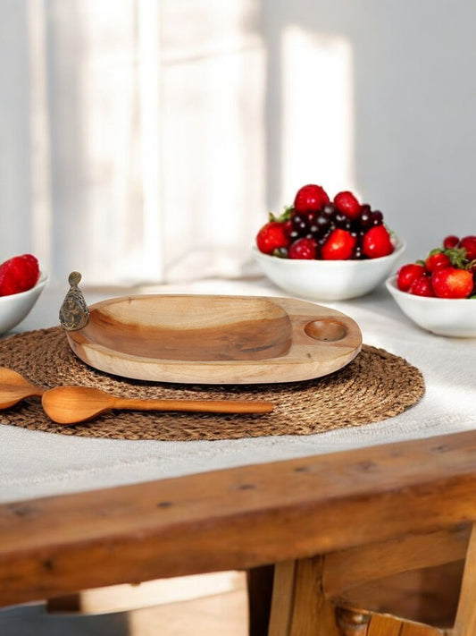 Handicraft Wooden Clasp Serving Tray | Platter for Snacks or Dry Products |Platter for Serving || Papaya Design || Bark Wooden Salad Platter || Serving Bowl || Tray
