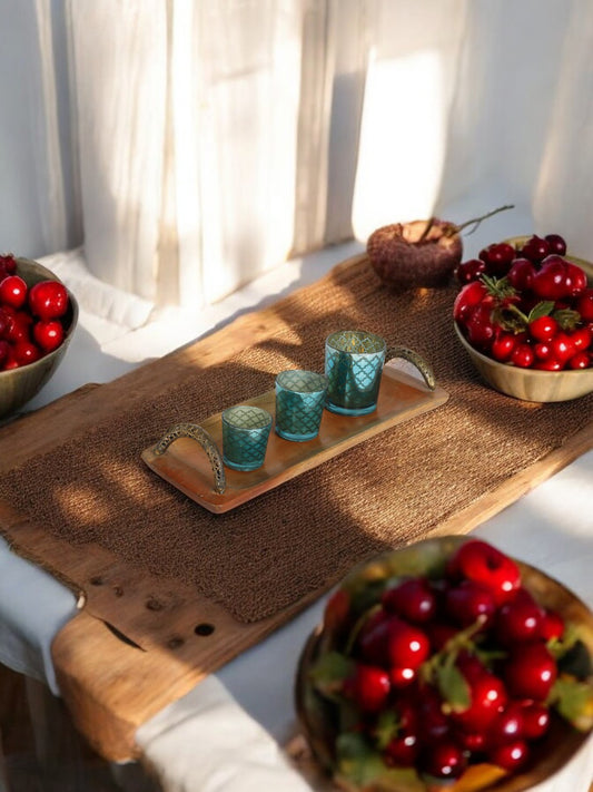 Wooden Tray with Brass Handle