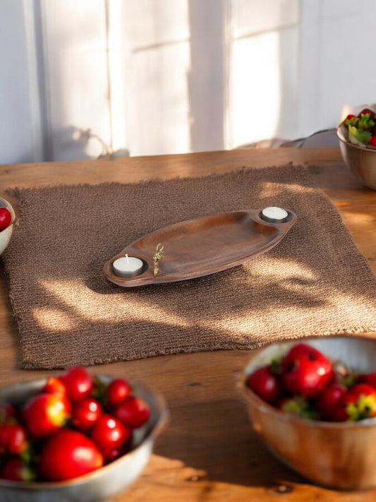 Handicraft Wooden Clasp Serving Tray | Platter for Snacks or Dry Products |Platter for Serving || Papaya Design || Bark Wooden Salad Platter || Serving Bowl || Tray