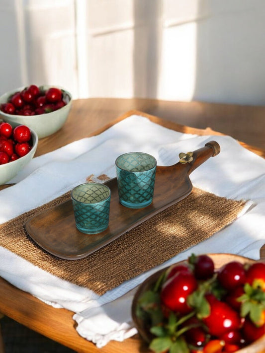 Handmade Brown Sheesha Wood Platter for Serving Snacks, Salad, Burger