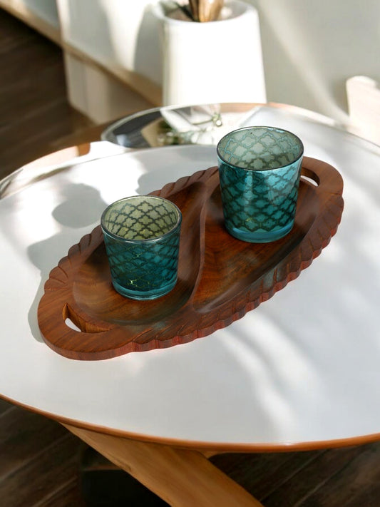 Wooden Premium Tray Leaf Design for Serving and Cooking