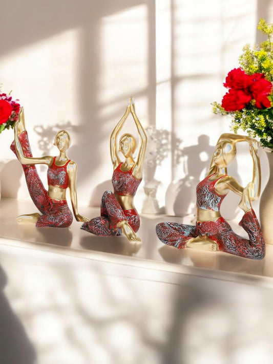 (Red Color) Resin Set of 3 New Black Yoga Girl Statue