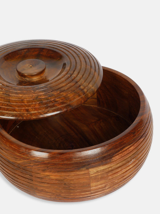 Wooden Casserole Chapati Roti Box Serving Hot Pot with Lid in Round Shape
