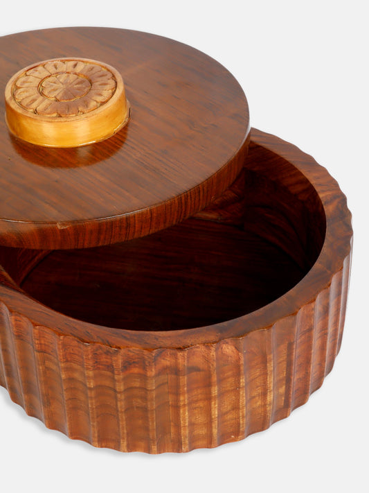 (New Design) Wooden Casserole Chapati Roti Box Serving Hot Pot with Lid in Round Shape