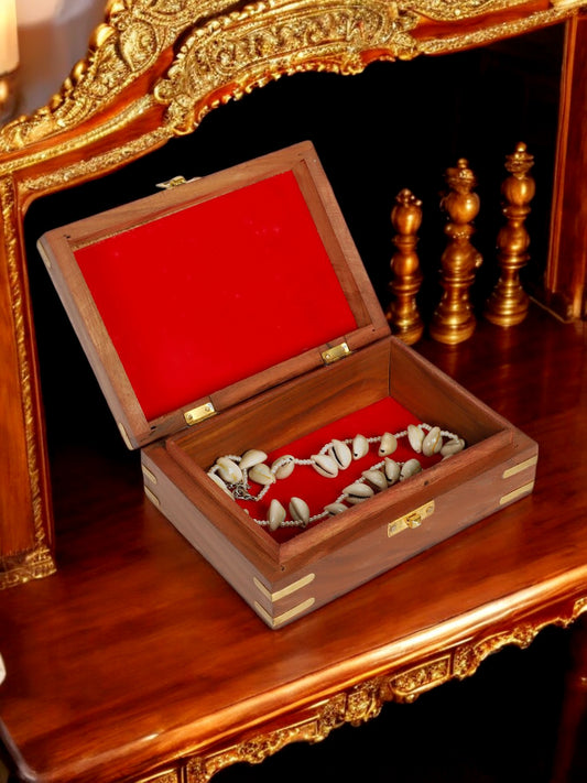 Handcrafted Wooden Jewelry Box with Brass Inlay & Velvet Lining