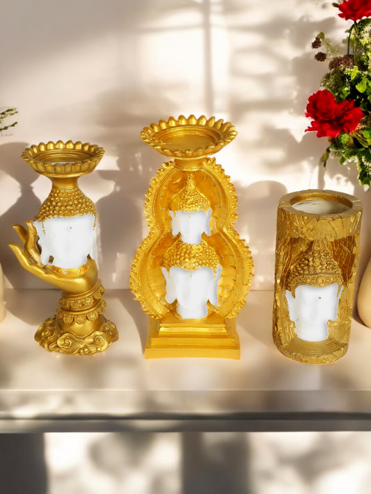 (Golden Color) Double Head Buddha Statue for Home Office Decoration Premium Buddha Showpiece Statue Tealight Candle Holder Stand Tea Light Holders