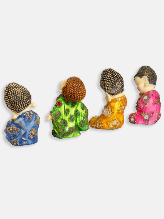 Maditation Monk Set of 4 Little Baby Monk Buddha Idols Table Decorations Items