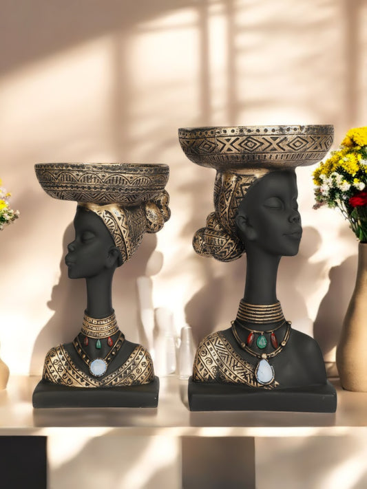 (Black Color) Modern Abstract Home Decor Sculpture - Contemporary Art for Living Room, Office, and Bedroom (Jaipuri Lady)