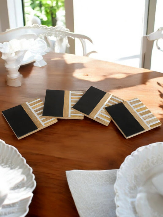 Square Wooden Coasters for Home and Office Decor, Heat Resistant Drink Coasters for Coffee Table | Rustic Coasters for Wooden Table