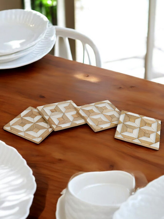 (New Design) Square Wooden Coasters for Home and Office Decor, Heat Resistant Drink Coasters for Coffee Table | Rustic Coasters for Wooden Table