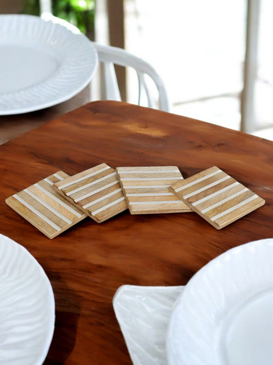 Square Wooden Coasters for Home and Office Decor, Heat Resistant Drink Coasters for Coffee Table | Rustic Coasters for Wooden Table