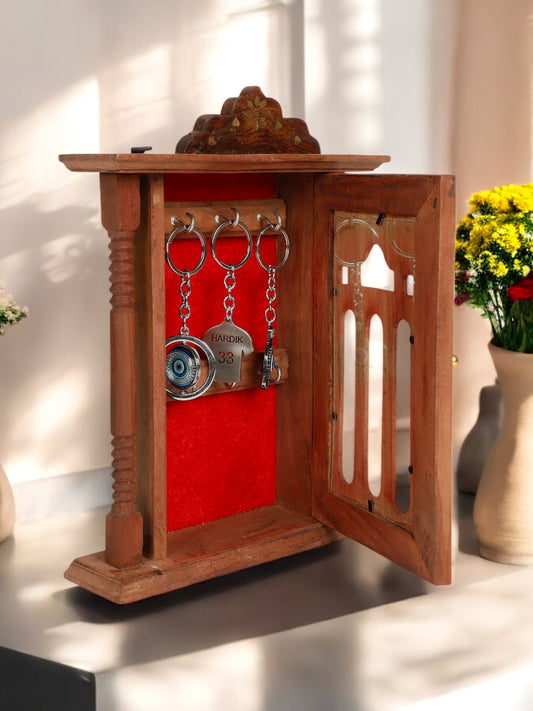 WOOD CRAFT Wooden Almirah Shaped Key Holder for Wall Decor Square Design Key Holder
