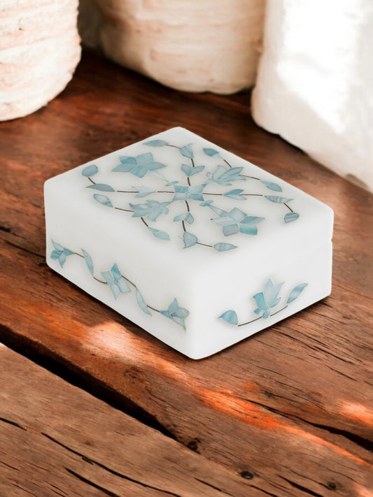 (Blue Color) Marble Handictraft Marble Inlay Box Jewellery