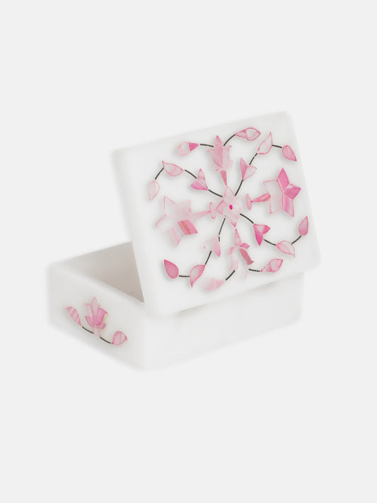 (Pink Color) Marble Handictraft Marble Inlay Box Jewellery