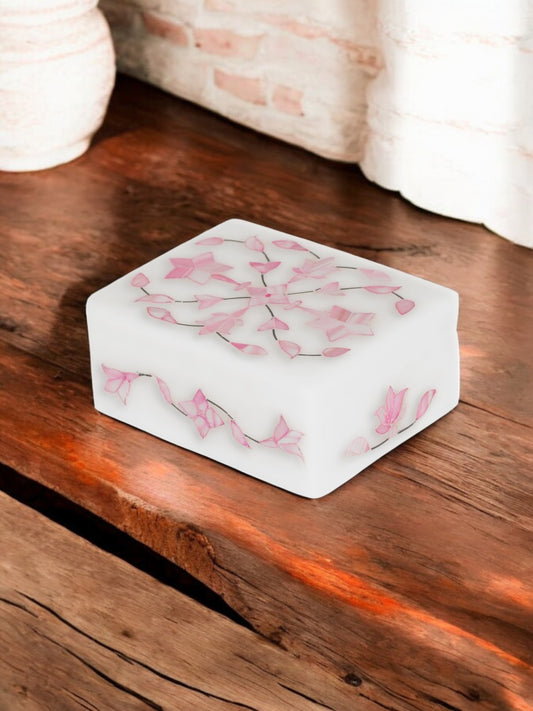 (Pink Color) Marble Handictraft Marble Inlay Box Jewellery