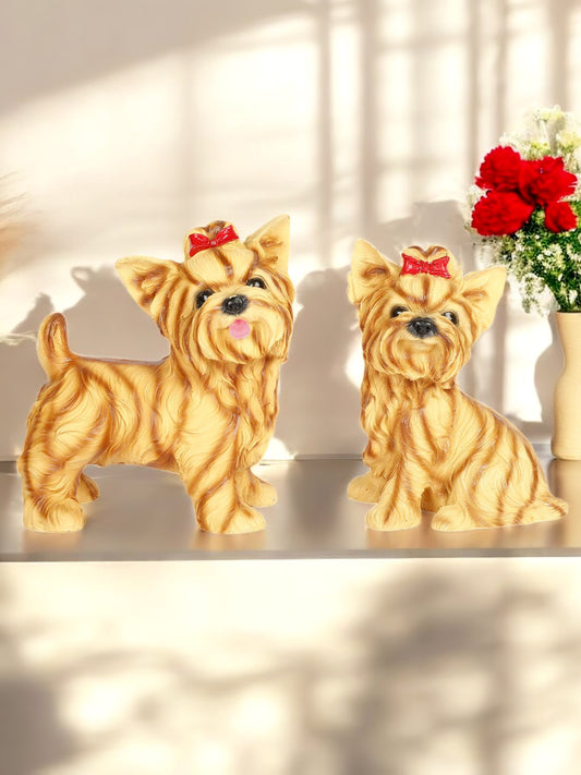 Cute Pomeranian Dogs Set Statue Puppies Showpiece Idol For Gifting & Home Table Living Room Decor Decoration, Set Of 2,