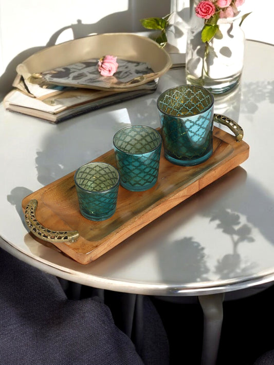 Wooden Tray with Brass Handle