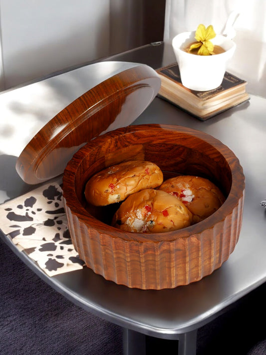 (New Design) Wooden Casserole Chapati Roti Box Serving Hot Pot with Lid in Round Shape