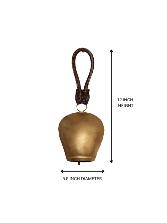 Handcrafted Brass Cowbell with Etched Detail  and Leather Strap - Single Piece
