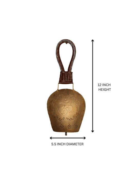 Handcrafted Brass Cowbell with Etched Detail  and Leather Strap - Single Piece