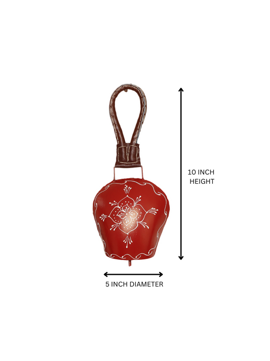 Handcrafted Brass Cowbell with Etched Detail  and Leather Strap - Single Piece
