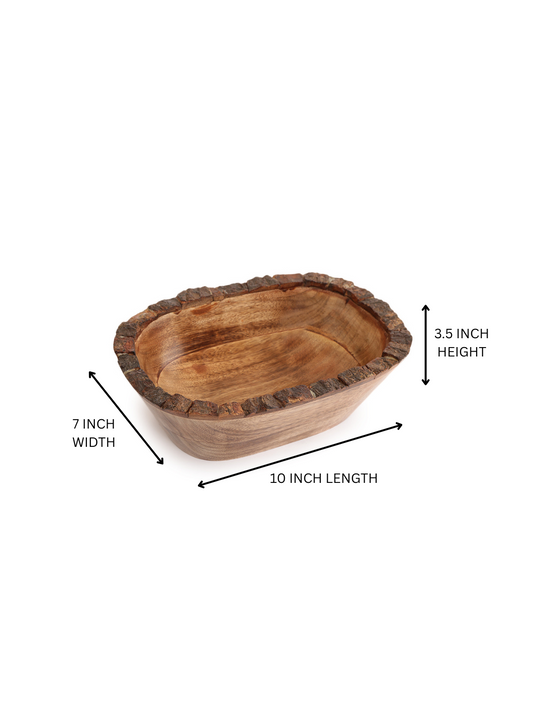 "Rustic Bark Edge Wooden Serving Bowl -  Natural Wood  "