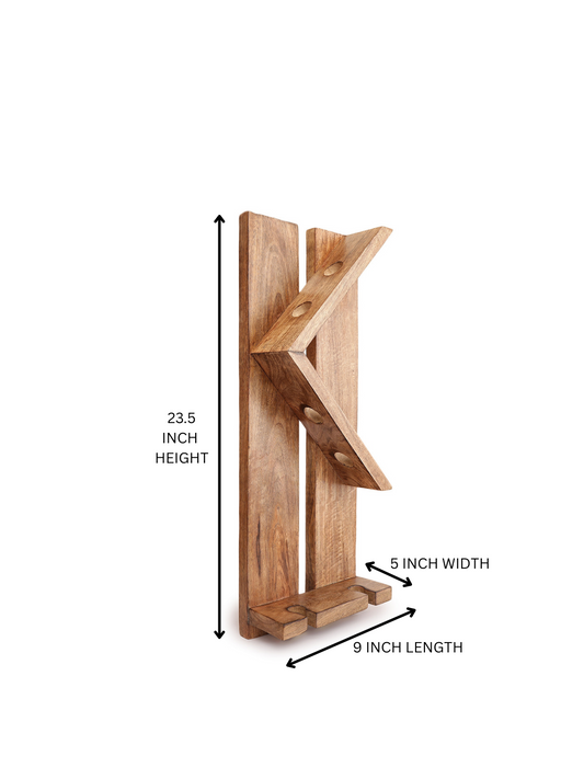 Rustic Wooden Wall-Mounted Wine Bottle  Holder with Angled Design