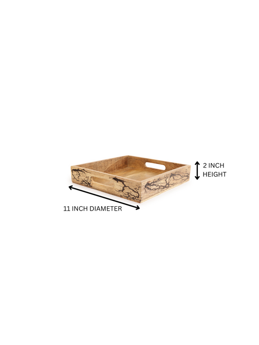 Handcrafted Wooden Rectangular Serving Trays  with Four Bowls Carved Animal Motifs