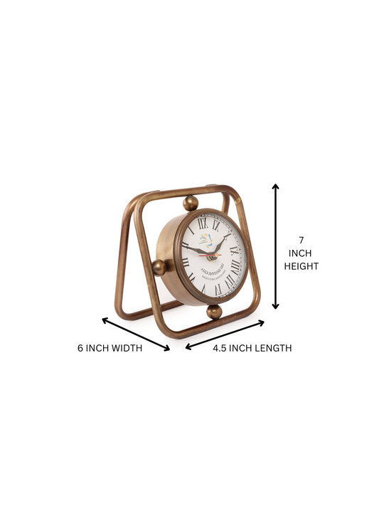 "Vintage-Inspired Brass Finish Table  Clock with Roman Numerals  "