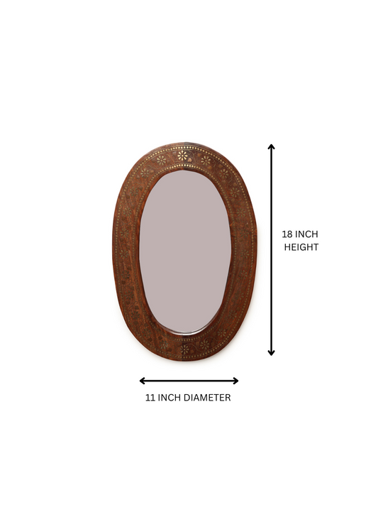 "Handcrafted Oval Wall Mirror with Intricate  Inlay Border  "