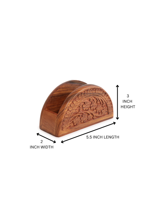 Hand-Carved Wooden Napkin Holder  with Intricate Floral Design